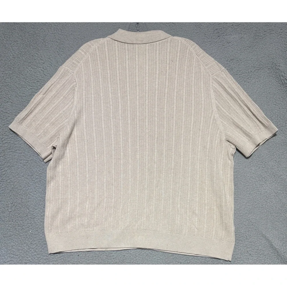 Banana Republic Textured Cotton Polo Cardigan Mens Size 2XL Beige Short Sleeve
